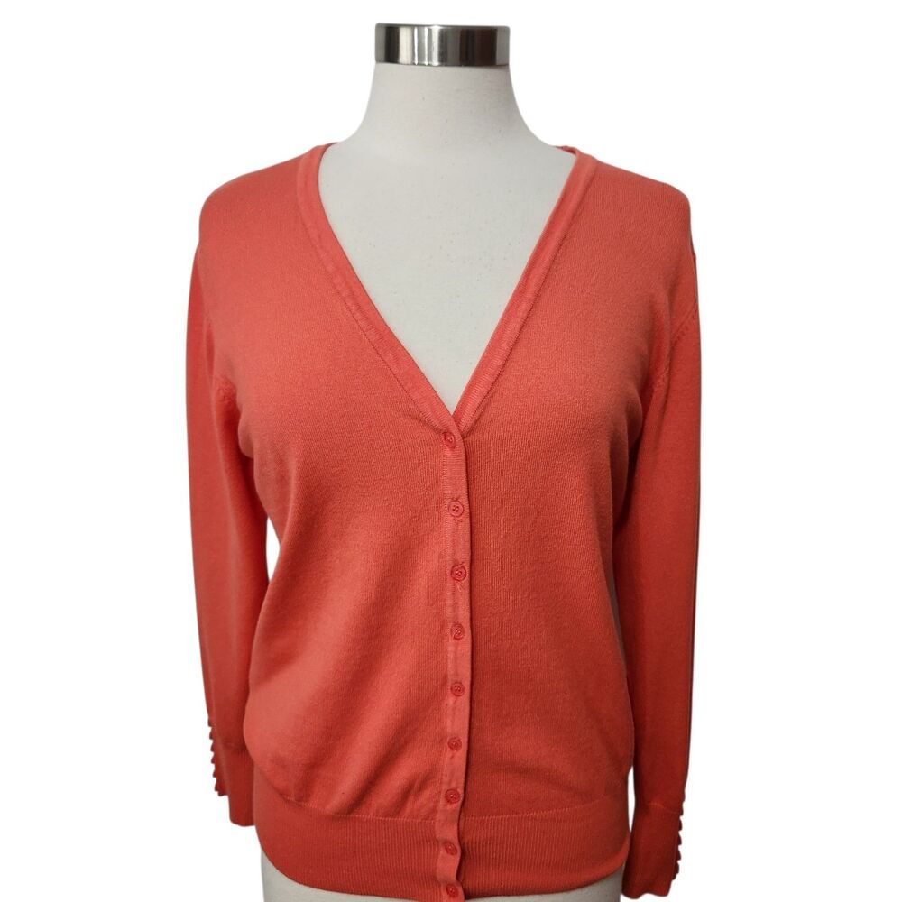 Cielo Womens V-Neck Button Front  Sweater Cardigan XL Orange Knit Stretch LS